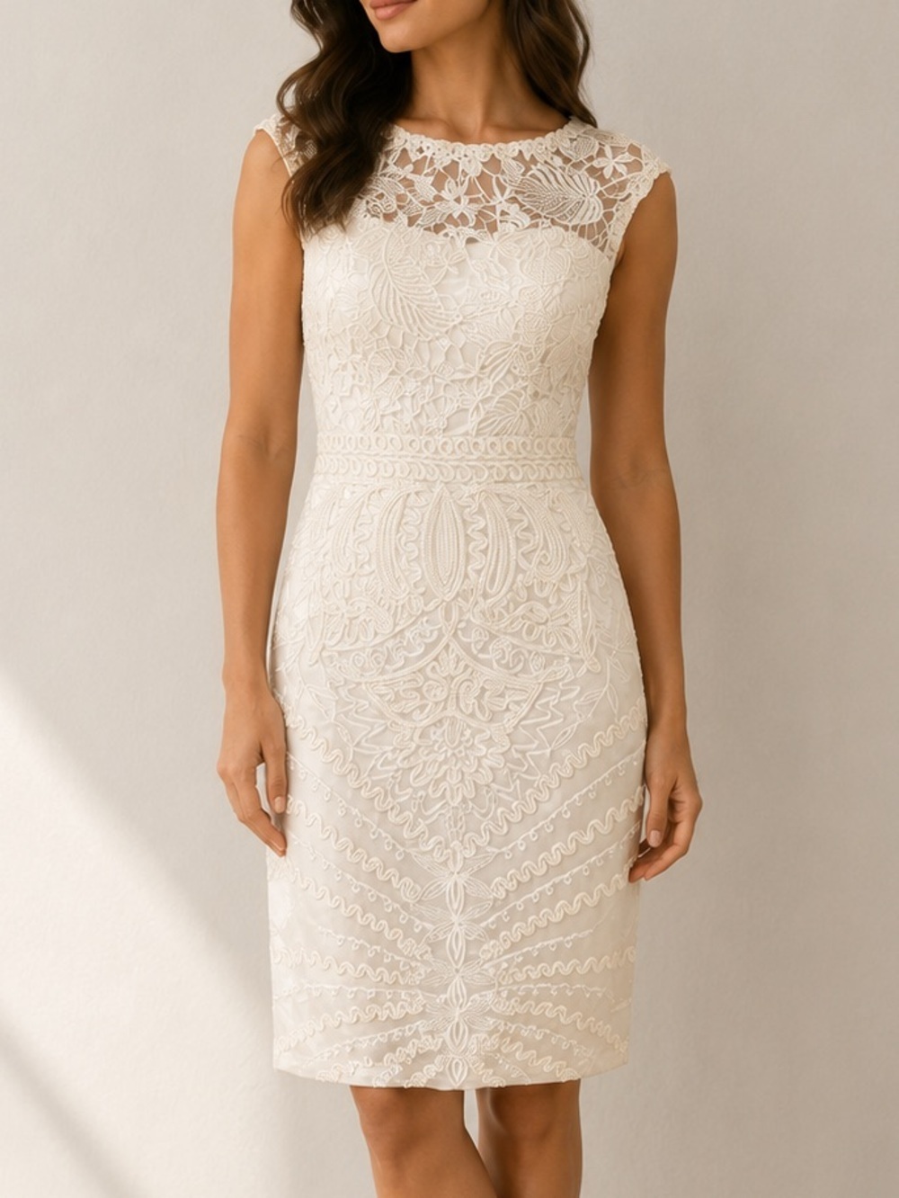 Sue Wong Cream Lace Mini Dress